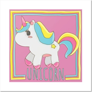 Unicorn Cute Sketch Art Design Two Posters and Art